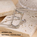 Silver liquid metal irregular geometric open ring in stainless steel with size specs - Steel Irregular Rectangle Style (1028)
