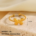 18K gold plated stainless steel butterfly ring with rope texture and open design - Hollow Butterfly Gold Ring (1265)