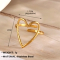 Anillo de corazón en acero inoxidable dorado con diseño abierto y tamaño ajustable - Silueta de Corazón Alto Abierta (039)