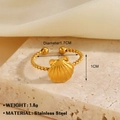 Anello aperto in acciaio inossidabile placcato oro 18K con conchiglia e fascia a treccia - Anello Oro Conchiglia a Ventaglio (1266)