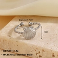 Anello in acciaio inossidabile placcato oro 18K con conchiglia e design a corda - Anello Acciaio Conchiglia a Ventaglio (1266)