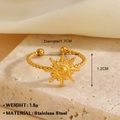 Anello aperto sole in acciaio inossidabile placcato oro 18K con fascia a corda intrecciata - Anello Oro Sole Radiante (1267)