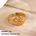 Anillo de corazón dorado ajustable de acero inoxidable con diseño de doble cuerda - Textura de Cuerda Corazón Superpuesto (042)