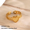 Anillo de corazón ajustable de acero inoxidable dorado con diseño de cadena - Corazón Banda Cadena (209)
