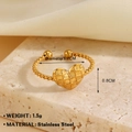 Anello a cuore regolabile placcato oro 18K in acciaio inox con finitura testurizzata - Anello Oro Cuore a Griglia (1286)