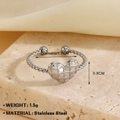 Anello cuore intrecciato in acciaio inossidabile con texture a griglia argento - Anello Acciaio Cuore a Griglia (1286)
