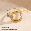 Bague étoile bicolore en acier inoxydable doré 18K avec un anneau ouvert réglable - Ovale Irrégulier (1006)