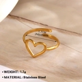 Anillo de corazón en acero inoxidable dorado ajustable con acabado pulido y abierto - Corazón Pulido Simple (593)