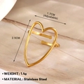 Anillo de corazón dorado de acero inoxidable con diseño abierto y tamaño ajustable - Corazón Esbelto Alargado (600)