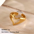 Anillo ajustable de acero inoxidable dorado con diseño hueco en forma de corazón - Corazón Hueco Simple Abierto (701-6)