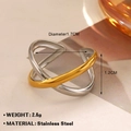 Bicolor Edelstahlring mit geometrischen überkreuzten Linien in Gold und Silber Optik - Geometrischer Kreuzstil (701)
