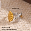 Verstellbarer Ring aus Edelstahl mit Muschel und Seestern in Bi-Color-Optik - Goldene Muschel und Silberner Seestern Meeres-Thema (873)