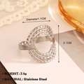 Silver multi-layer oval adjustable open ring made of polished stainless steel - Multi-layer Oval Style (1177) / Steel