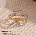 Two-tone 18K gold and silver stainless steel heart ring with dual layer design - Gold and Silver Heart and Wave Design (1078)