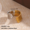 Two-tone 18K gold plated stainless steel open ring with hammered texture finish - Vintage Two-Tone Hammered Wide Design (1099)