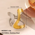 Two-tone gold and silver stainless steel ring with abstract wave design for women - Streamlined Wave Style (1324)