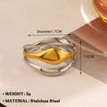 Two-tone wavy layered stainless steel ring with 18k gold plating and 1.6cm width - Multi-layer Intertwined Style (1239)