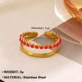 Adjustable golden stainless steel ring with pink bead detail and double layer design - Pink Beaded Double Layer (125)