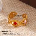 Golden stainless steel evil eye ring with red and pink enamel detail for women - Pink Red White Evil Eye Style (174)
