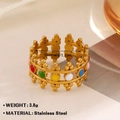 Adjustable gold stainless steel ring with colorful enamel dots and minimalist leaf design - Multicolor Dot Style (186)