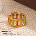 Colorful enamel geometric flower ring in gold finish with stainless steel specs - Geometric Hollow Multicolor Enamel Style (247)