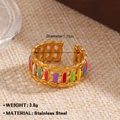 Golden stainless steel hollow chain ring with colorful enamel rainbow inserts for women - Hollow Chain Rainbow Enamel Style (256)