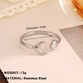 Anello aperto minimalista in acciaio inossidabile con design sole e luna in argento - Stile Sole e Luna (1193) / Colore acciaio