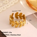 Anello aperto in acciaio inossidabile placcato oro 18K con design vintage a foglia d'ulivo - Stile Foglia d'Ulivo (1194) / Oro