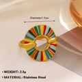 Minimalist gold stainless steel ring featuring colorful enamel radial stripe pattern - Colorful Radial Stripes Style (1168)