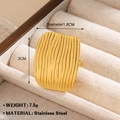 Statement 18k gold plated stainless steel square ring with vertical wavy texture - Vertical Wave Square (1646)