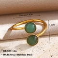 18K gold plated stainless steel open ring featuring two green round gemstones - Green Ring