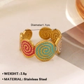 Colorful enamel dripping oil ring in gold stainless steel with multi-color circle links - Colorful Spiral Disc Style (584)