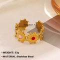 Golden stainless steel daisy ring with colorful enamel inlay for a minimalist look - Three-Color Enamel Flower Style (235)