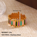 Bague ajustable en acier inoxydable doré avec des motifs de vagues en émail violet et vert - Style Rayé Multicolore Colonnaire Ondulé (056)