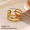 Gold multi-layer stainless steel ring with colorful enamel moon and star charms - Multicolor Moon Star Triple Layer (001)