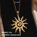 Goldene Halskette mit Sonnenanhänger aus Edelstahl, Hammerschlag-Optik und Spirale - Gold Halskette