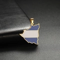 18K gold plated Nicaragua map pendant with blue and white flag colors on black leather - Gold