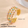Dreireihiger, 18 Karat vergoldeter Edelstahlring mit bunten Emaille-Perlen und offenem Design - Dreireihiger Emaille-Perlen-Stil (Goldring 770)