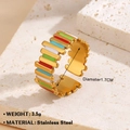 18k vergoldeter Edelstahlwellenring mit bunten Emailestreifen und Maßangaben - Wellenförmiger Emaille-Streifenstil (Goldener Ring 056)