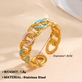 18k vergoldeter Edelstahl-Kettenring mit blauem und rosa Emaille-Blattdekor - Mehrfarbige Emaille-Kette-Stil (Goldring 691)