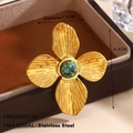 Goldener Edelstahlring in Blumenform mit großem grünem Marmorstein und feinen Blüten - Floral Grüner Stein Stil (1822) / Gold