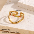Zweilagiger 18k vergoldeter Edelstahlring mit bunten Emaille-Blumen für Damen - Doppelschichtiger Twist-Emaille-Stil (Goldener Ring 123)