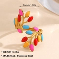 Verstellbarer 18k vergoldeter Edelstahlring mit bunten Emaille-Blattmustern - Mehrfarbige Emaille-Zweig-Blatt-Stil (Goldring 564)