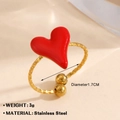 Anello a cuore placcato oro 18 carati con smalto rosso e trama a corda intrecciata - Stile Cuore Grande Rosso Brillante (Anello d'Oro 1422)