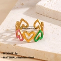 Bunter Herzring aus 18k vergoldetem Edelstahl mit rosa und grünem Emaille-Finish - Hohlmehrfarbiger Herzstil (Goldener Ring 211)