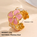 Anello in acciaio inossidabile placcato oro 18k con fiori in smalto rosa e bianco - Stile Alternato Floreale Rosa e Bianco (Anello d'Oro 1428)