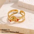 18K gold plated stainless steel sunburst ring with green stone on stone texture - Sun Starburst Round Stone Style (Gold Ring 459)