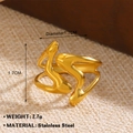 Gold stainless steel wavy ring with fluid artistic design measuring 1.7cm in diameter - 1413 Wave Style / Gold