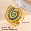 Anello a cuore regolabile in acciaio inossidabile placcato oro 18k con smalto blu - Stile Cuore a Spirale in Smalto Blu (Anello d'Oro 873)