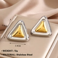 Boucles d'oreilles triangulaires minimalistes en acier inoxydable bicolore or et argent - Boucles d'Oreilles Triangle Or et Argent Mixte